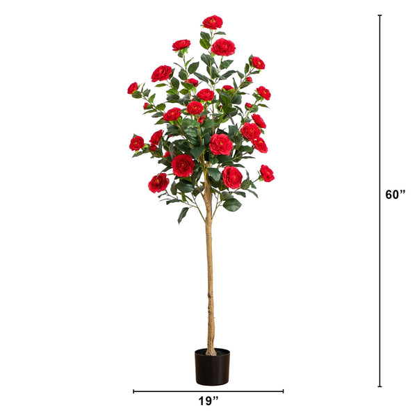 5’ Artificial Red Camellia Rose Tree