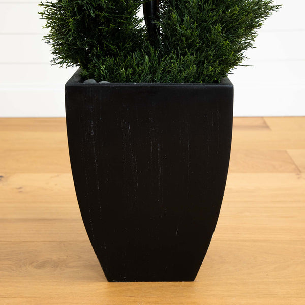 5’ Double Cypress Spiral Topiary Artificial Tree in Black Planter (Indoor/Outdoor)