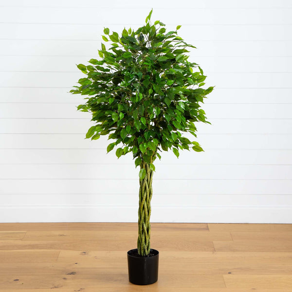 5' Ficus Artificial Tree with Woven Trunk UV Resistant (Indoor/Outdoor)