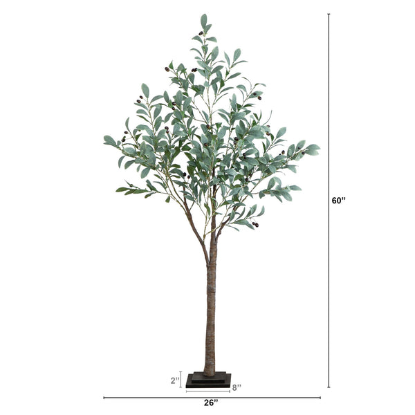 5’ Lighted Artificial Fruiting Olive Tree with 200 Warm White LED Lights