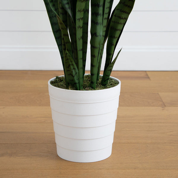 5’ UV Resistant Artificial Sansevieria Plant in White Decorative Planter (Indoor/Outdoor)