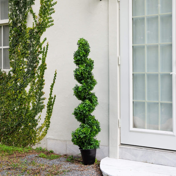 5' UV Resistant Boxwood Spiral Topiary Artificial Tree in Decorative Planter (Indoor/Outdoor)