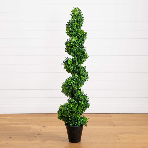 5' UV Resistant Boxwood Spiral Topiary Artificial Tree in Decorative Planter (Indoor/Outdoor)