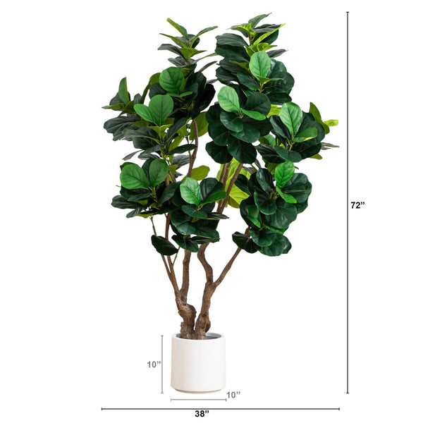 6’ Artificial Grand Fiddle Leaf Tree in White Decorative Planter