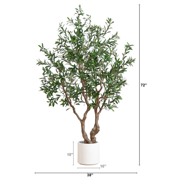 6’ Artificial Grand Olive Tree in White Decorative Planter