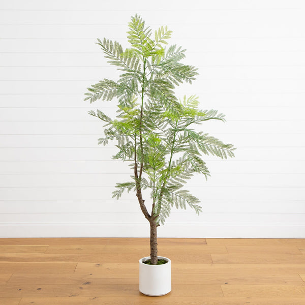 6’ Artificial Jacaranda Tree in White Decorative Planter