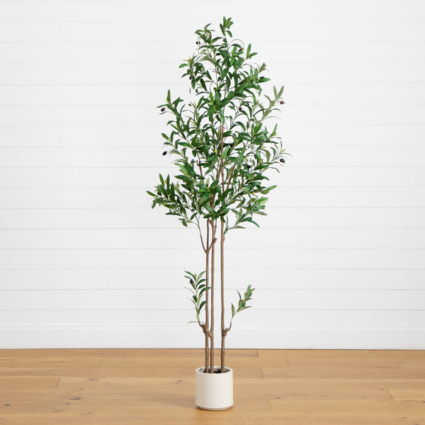 6’ Artificial Minimalist Olive Tree in White Decorative Planter