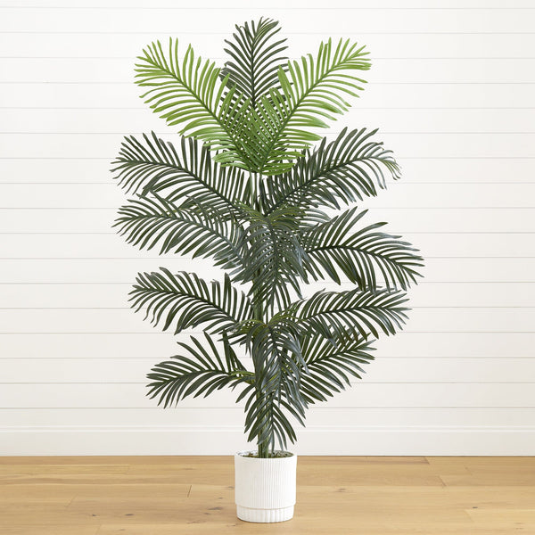 6’ Artificial Paradise Palm with White Decorative Planter