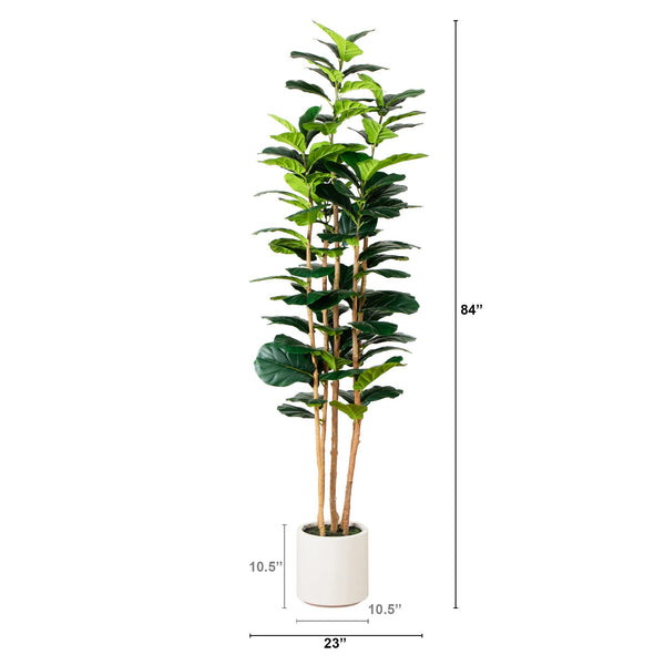 7’ Artificial Fiddle Leaf Tree in Decorative White Planter