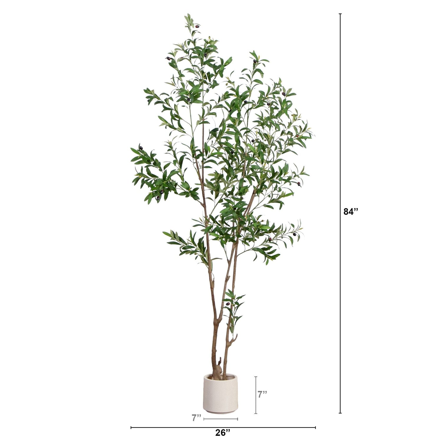 7’ Artificial Minimalist Olive Tree in White Decorative Planter