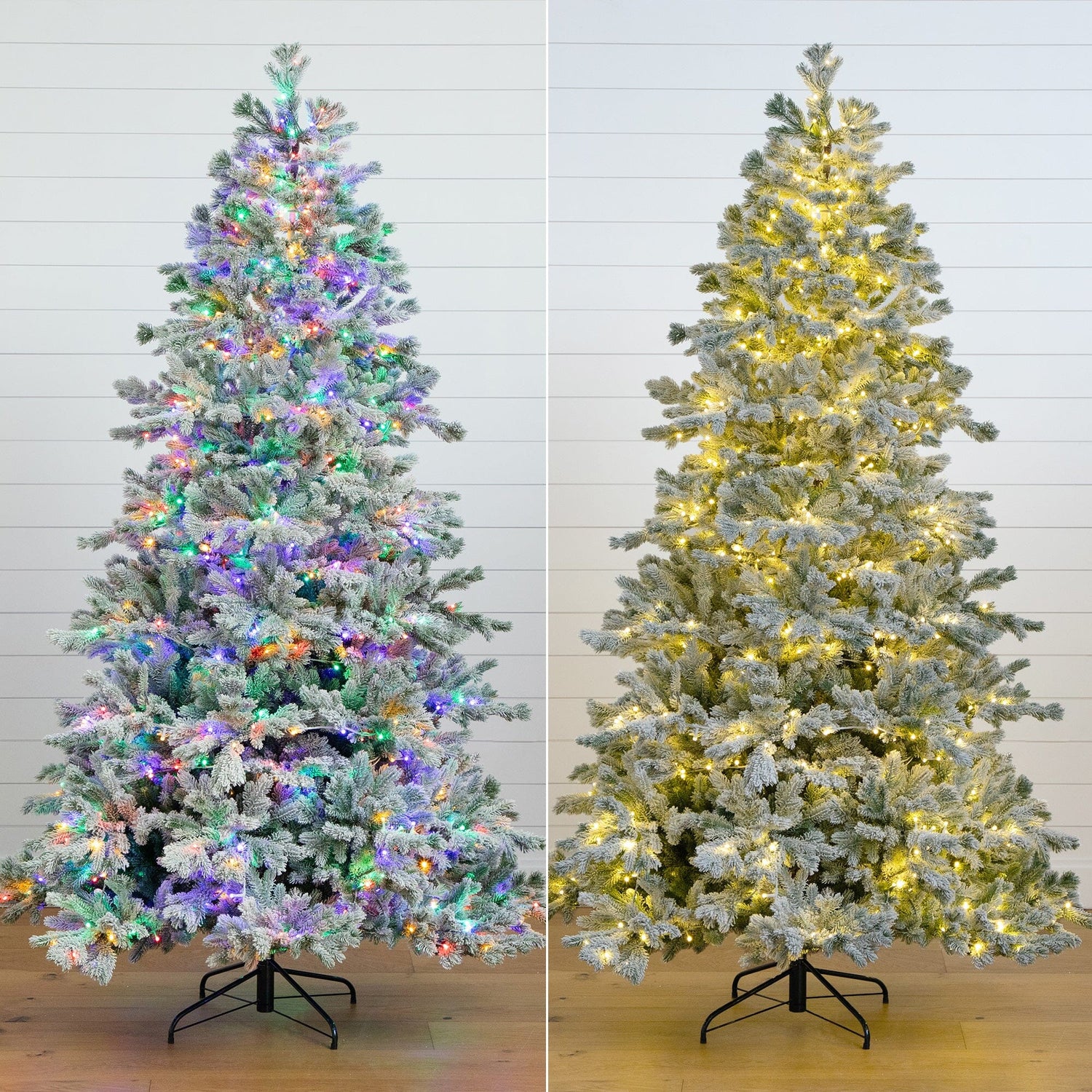 7.5’ Pre-Lit Artificial California Flocked Spruce Christmas Tree with 1000 Color Changing LED Lights