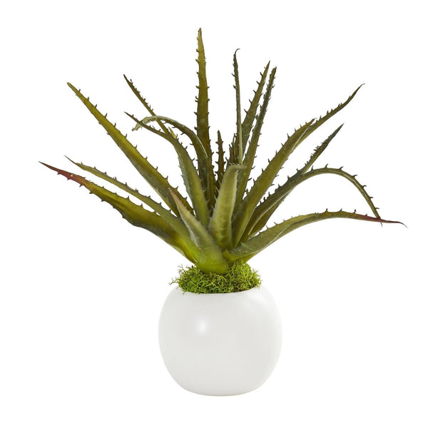 10” Mini Aloe Succulent Artificial Plant in White Vase (Set of 2)