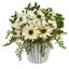 10” Mixed Daisy Arrangement in White Vase Silver Trimming