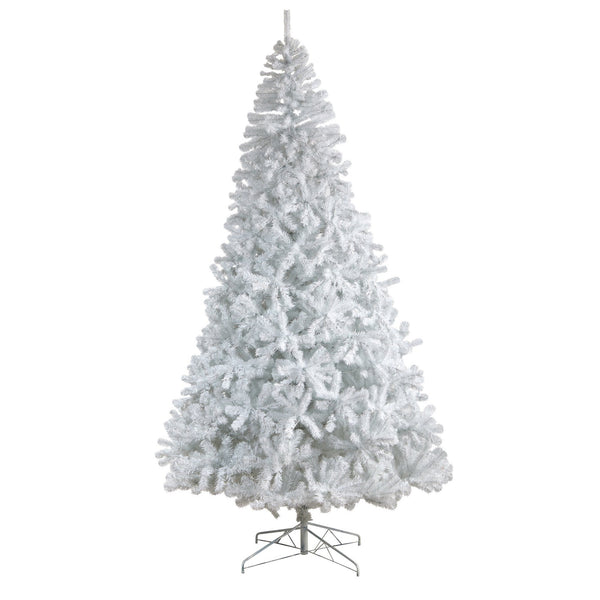 10' White Artificial Christmas Tree with 2200 Bendable Branches and 800 LED Lights