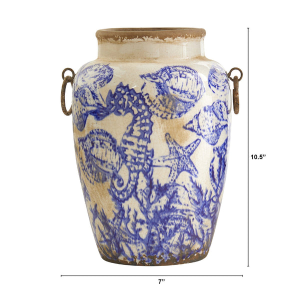 10.5” Nautical Ceramic Urn Vase