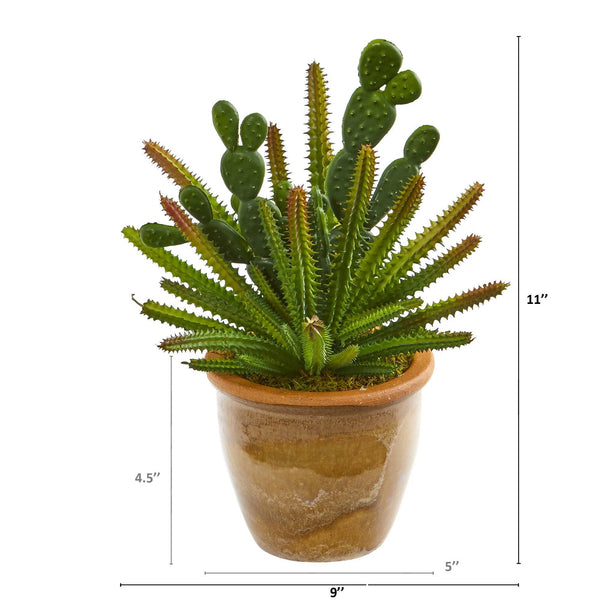 11” Cactus Artificial Plant in Ceramic Planter