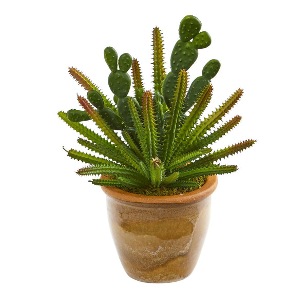 11” Cactus Artificial Plant in Ceramic Planter