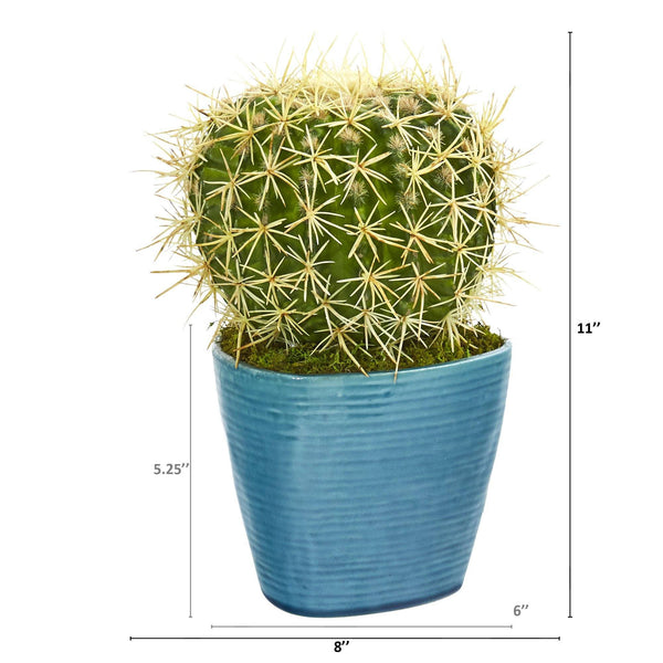 11” Cactus Succulent Artificial Plant in Blue Planter