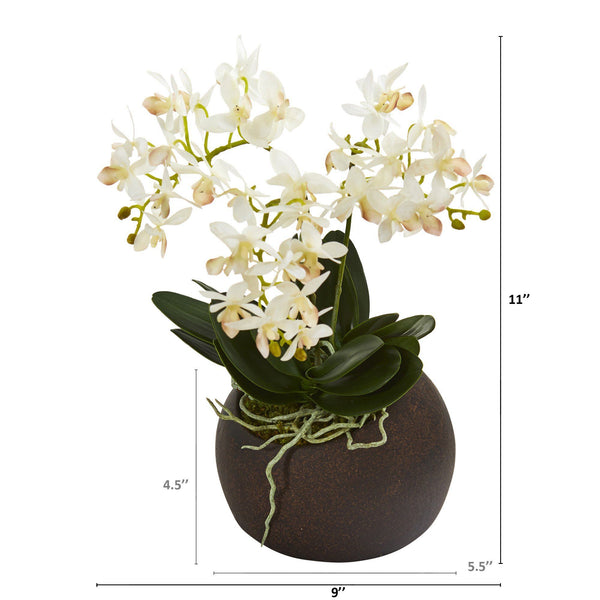 11” Mini Orchid Phalaenopsis Artificial Arrangement in Stone Vase ...