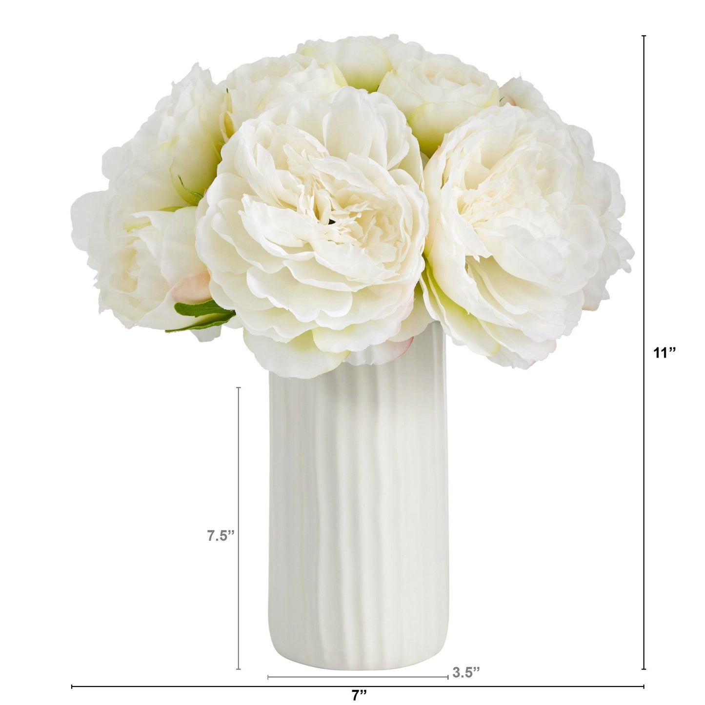 11” Peony Bouquet Artificial Arrangement in White Vase | Nearly Natural