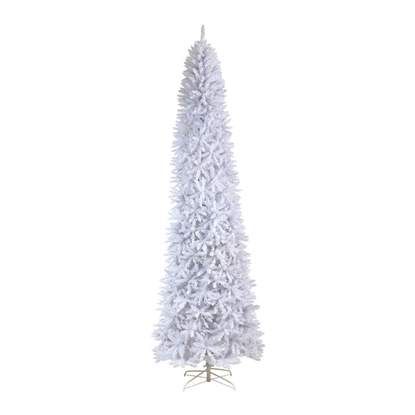 11’ Slim White Artificial Christmas Tree with 950 Warm White LED Lights and 2836 Bendable Branches