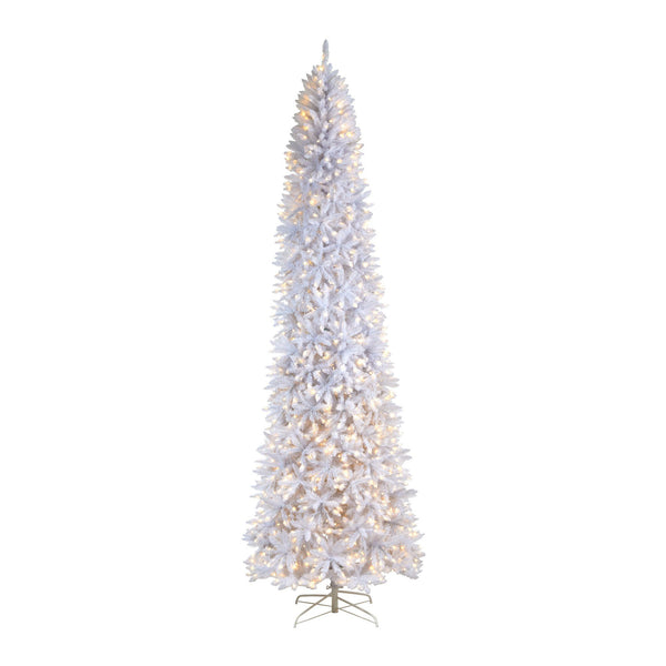 11’ Slim White Artificial Christmas Tree with 950 Warm White LED Lights ...