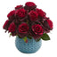 11.5’’ Rose Artificial Arrangement in Blue Ceramic Vase