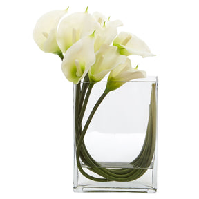 12’’ Calla Lily in Rectangular Glass Vase Artificial Arrangement 1533 ...