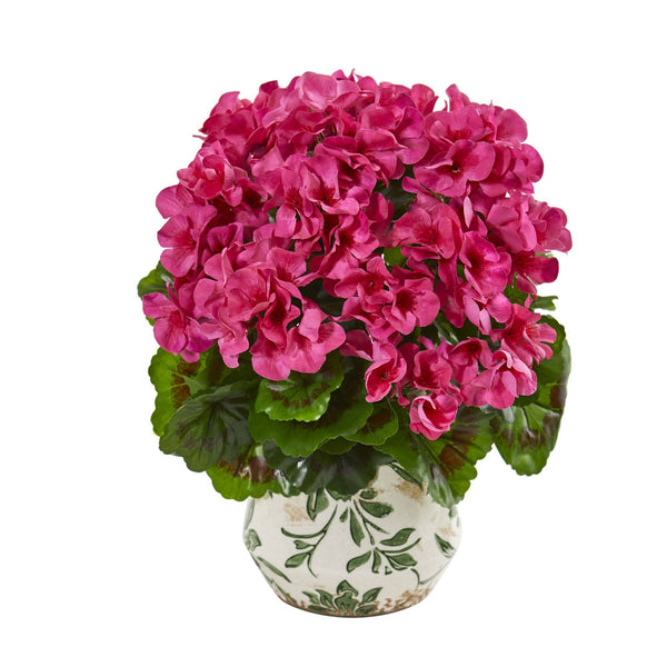 12” Geranium Artificial Plant in Vase UV Resistant (Indoor/Outdoor ...