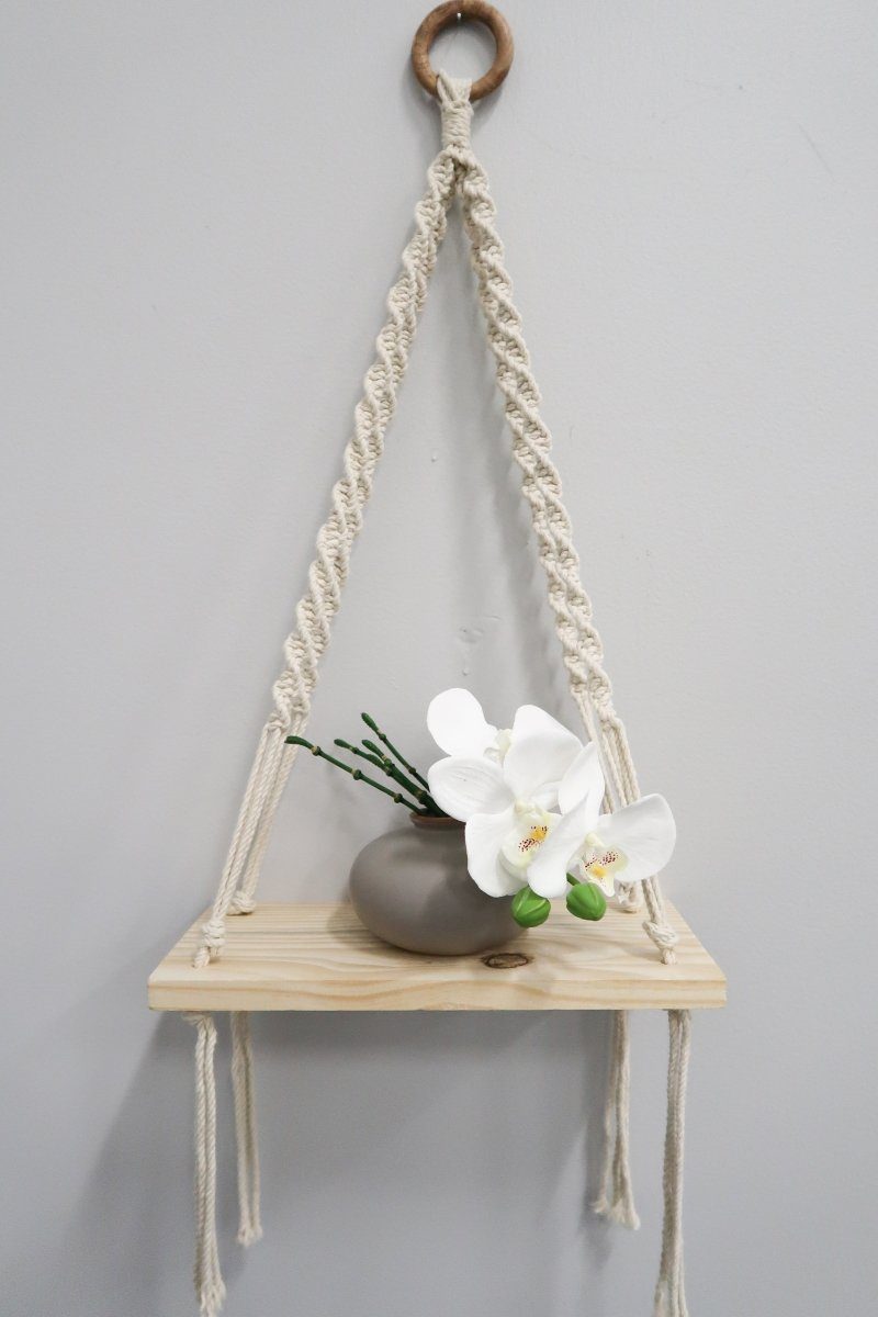 Macrame wood online shelf