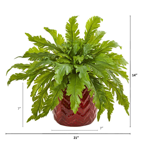 14” Fern Artificial Plant in Red Vase