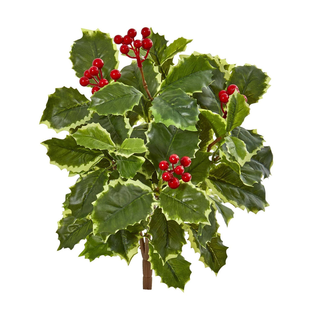 Faux Variegated Holly, Pine and Berry Stem, 13 – To The Nines Manitowish  Waters