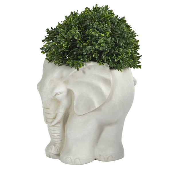 16” Boxwood Topiary Artificial Plant in Elephant Shaped Planter (Indoor/Outdoor)