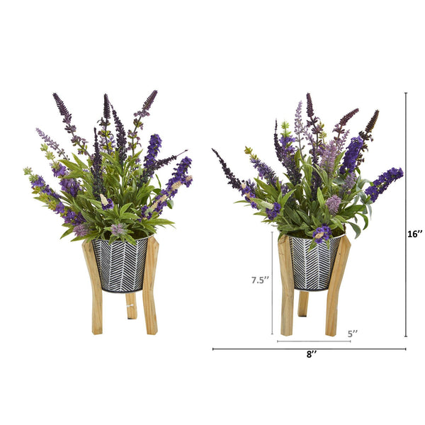 16” Lavender Artificial Plant in Tin Planter with Legs (Set of 2)