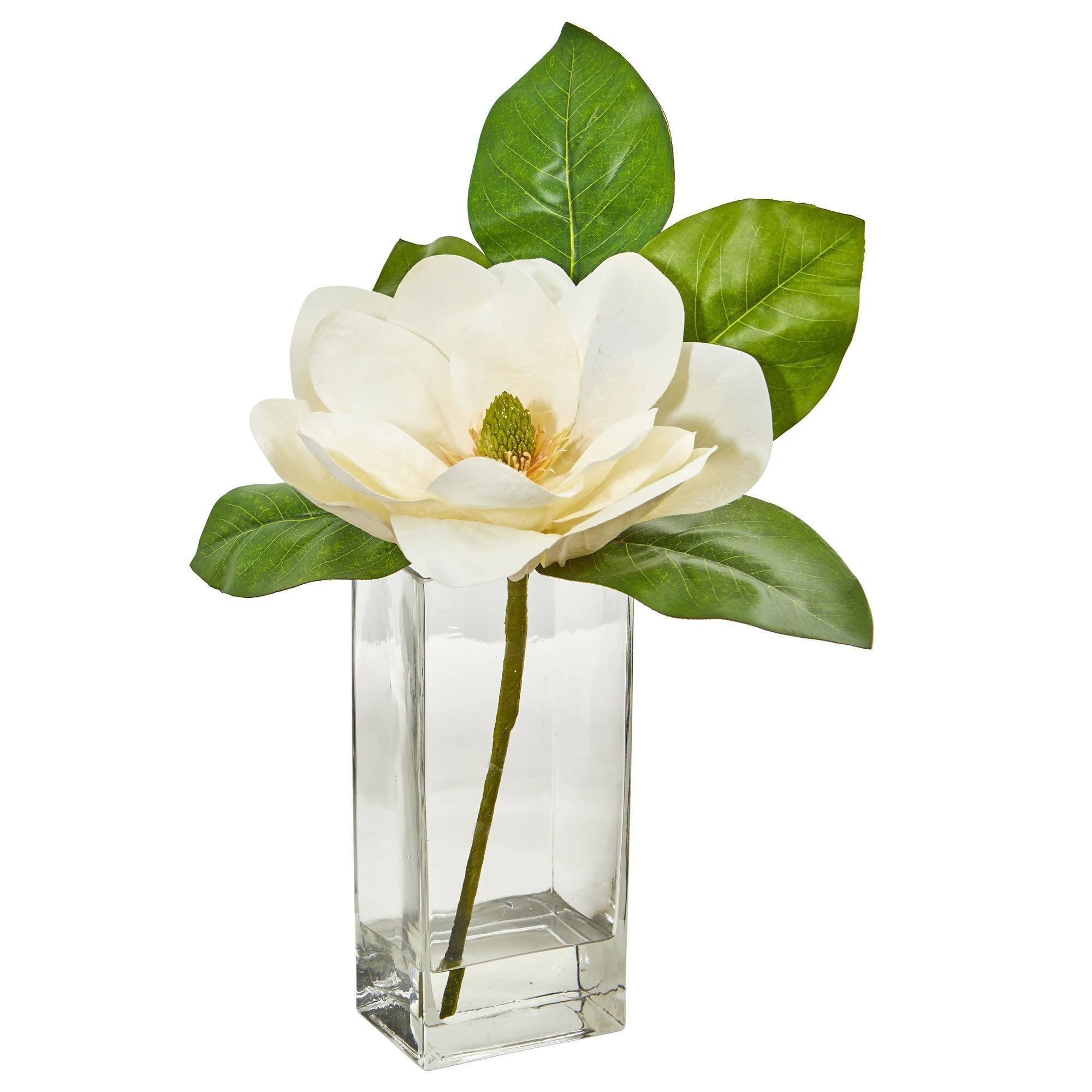 Large Magnolia Artificial Arrangement In Glass Vase | Nearly Natural