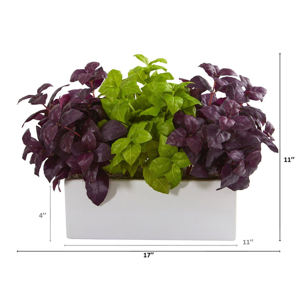 17” Basil Artificial Plant in White Planter