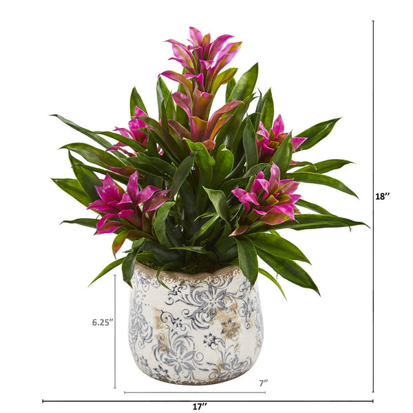 18” Bromeliad Artificial Plant in Floral Vase