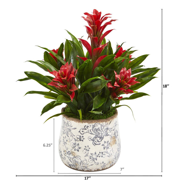 18” Bromeliad Artificial Plant in Floral Vase