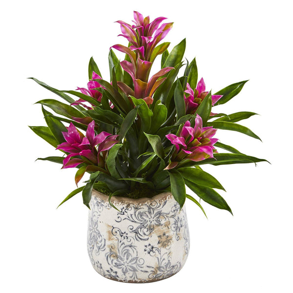 18” Bromeliad Artificial Plant in Floral Vase