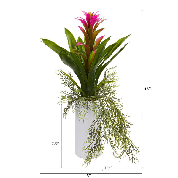 18” Bromeliad Artificial Plant in White Planter