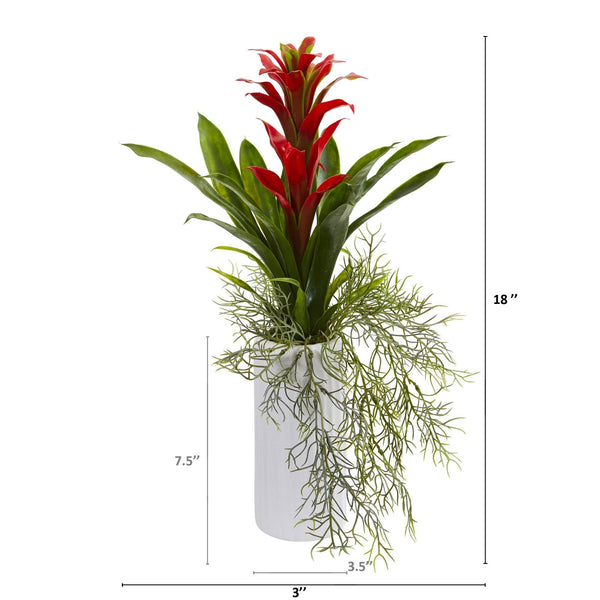 18” Bromeliad Artificial Plant in White Planter