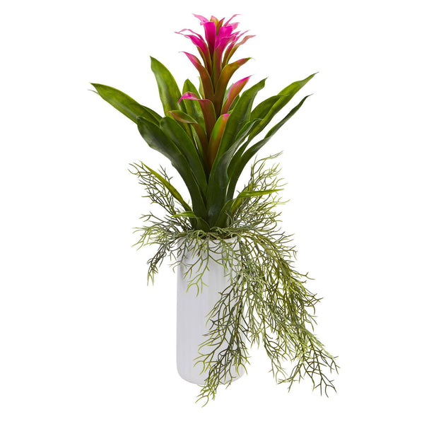 18” Bromeliad Artificial Plant in White Planter