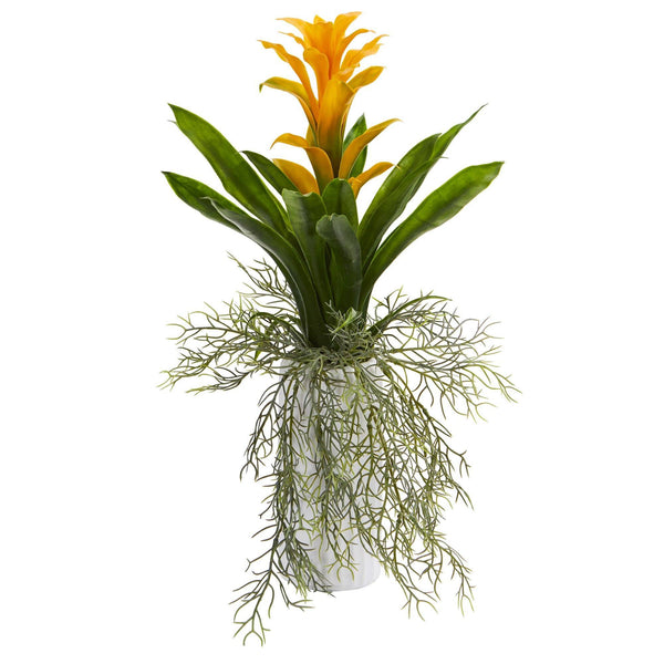 18” Bromeliad Artificial Plant in White Planter