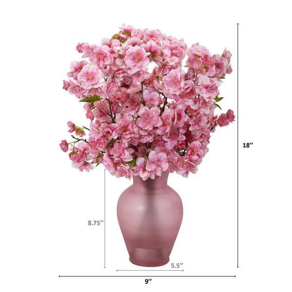 18” Cherry Blossom Arrangement in Rose Colored Vase