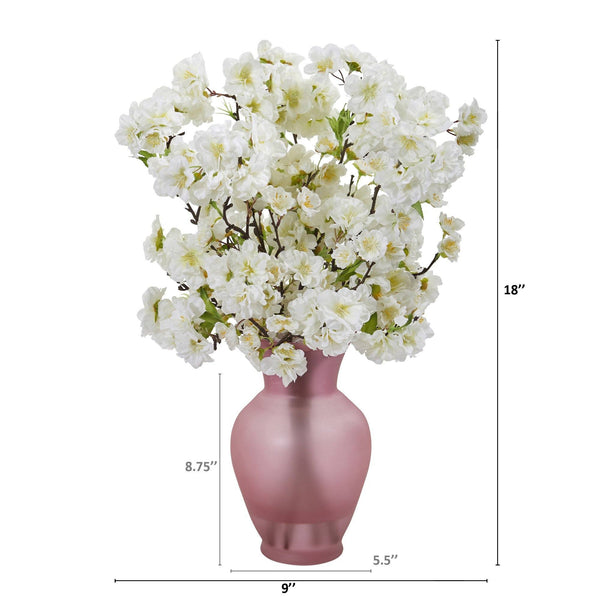 18” Cherry Blossom Arrangement in Rose Colored Vase