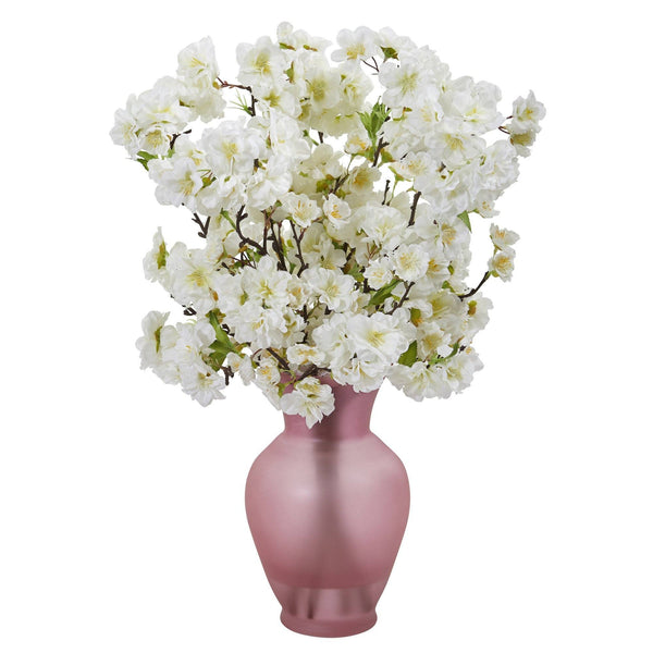 18” Cherry Blossom Arrangement in Rose Colored Vase