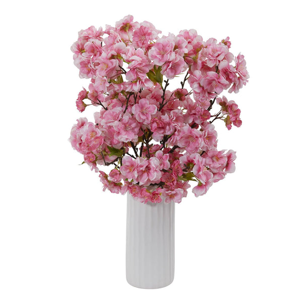 18” Cherry Blossom Artificial Arrangement in White Vase