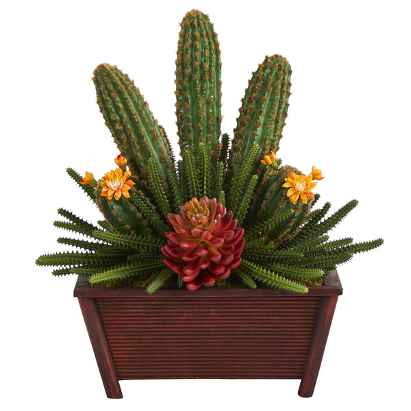 18” Mixed Cactus Succulent Artificial Plant in Planter