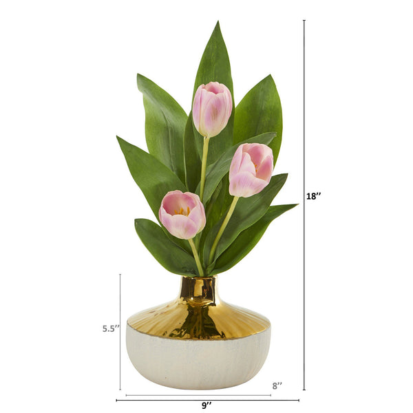 18” Tulip Arrangement in Gold and Cream Elegant Vase