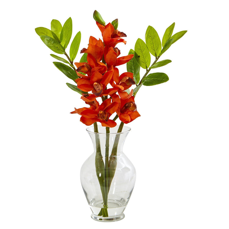 19” Cymbidium Orchid and Faux Zamioculcas Artificial Arrangement ...